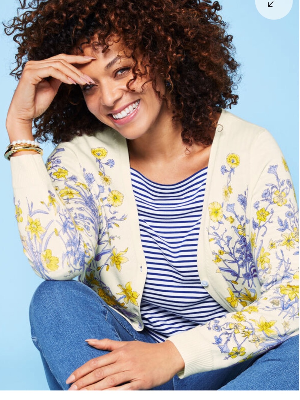 Talbots Blue Yellow Whimsical Floral Button Up Cardigan Sweater 2X Petite